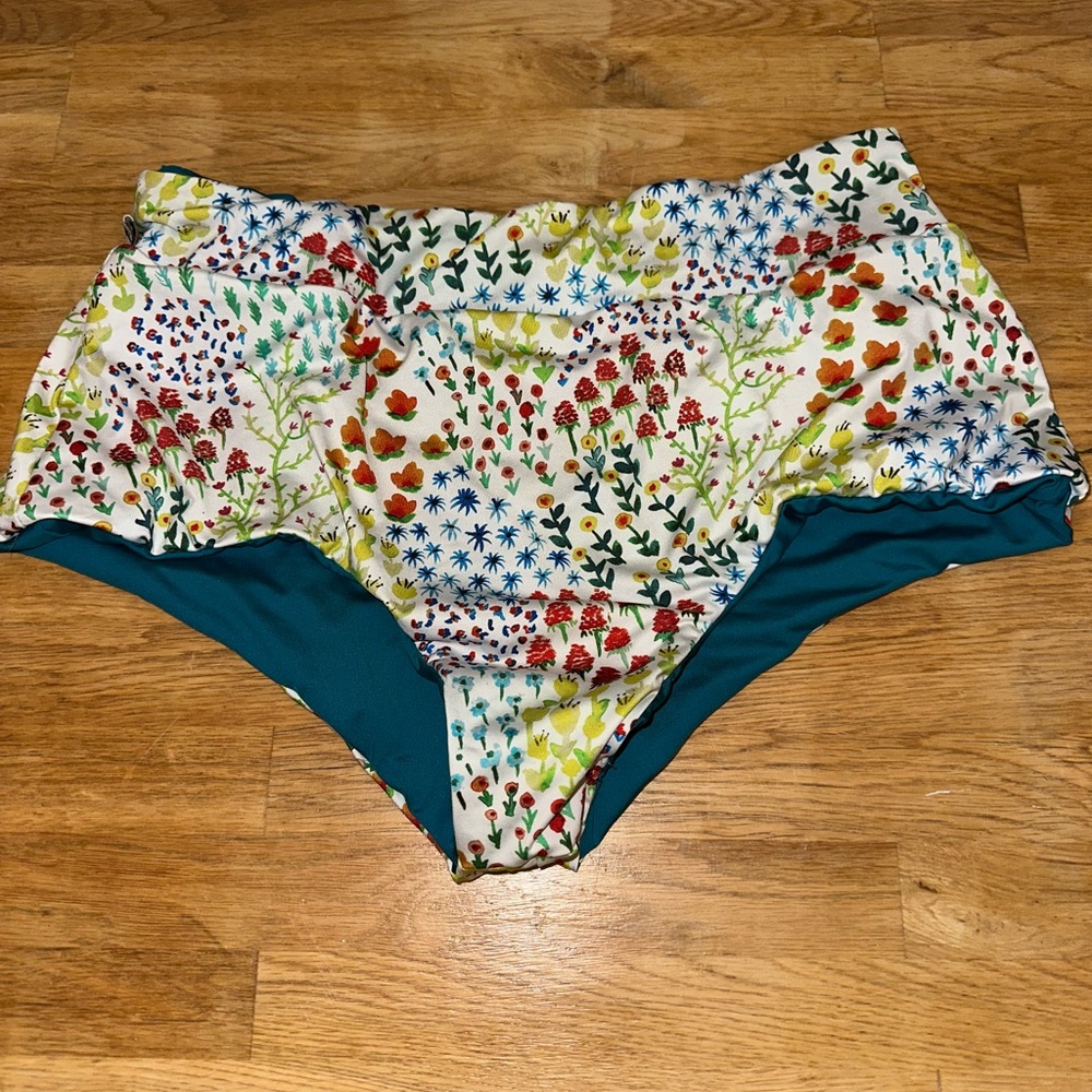 Floral High-Waisted REVERSIBLE Bikini Bottoms HANDMADE NWOT